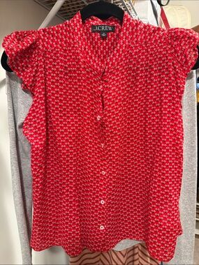 J. Crew Red Floral Button-Front Blouse